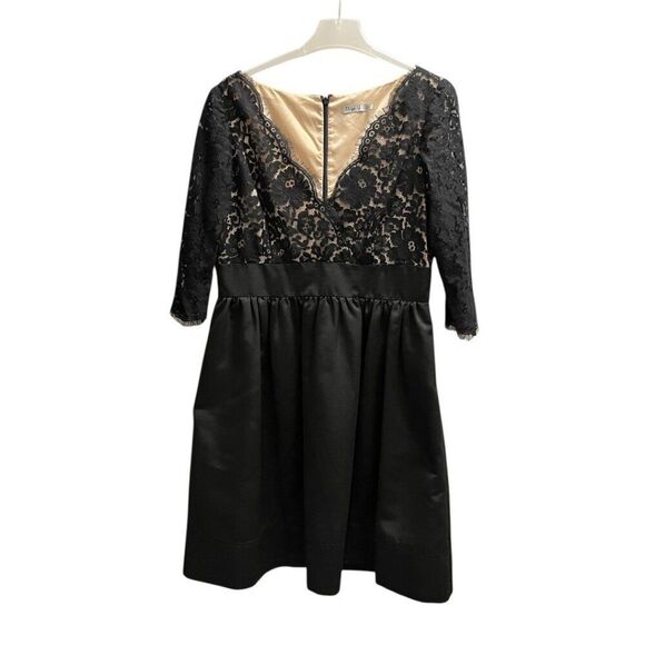 Eliza J Lace Overlay & Faille Lined Fit & Flare Dress 3/4 Sleeve Size 14 - Picture 1 of 10